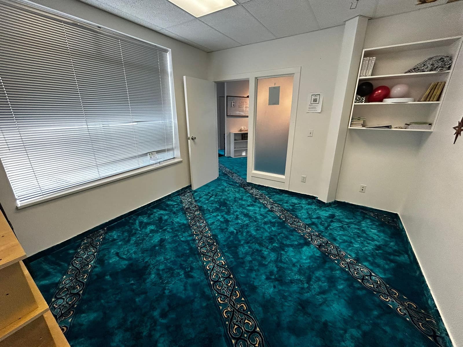 Angled view across the prayer hall
