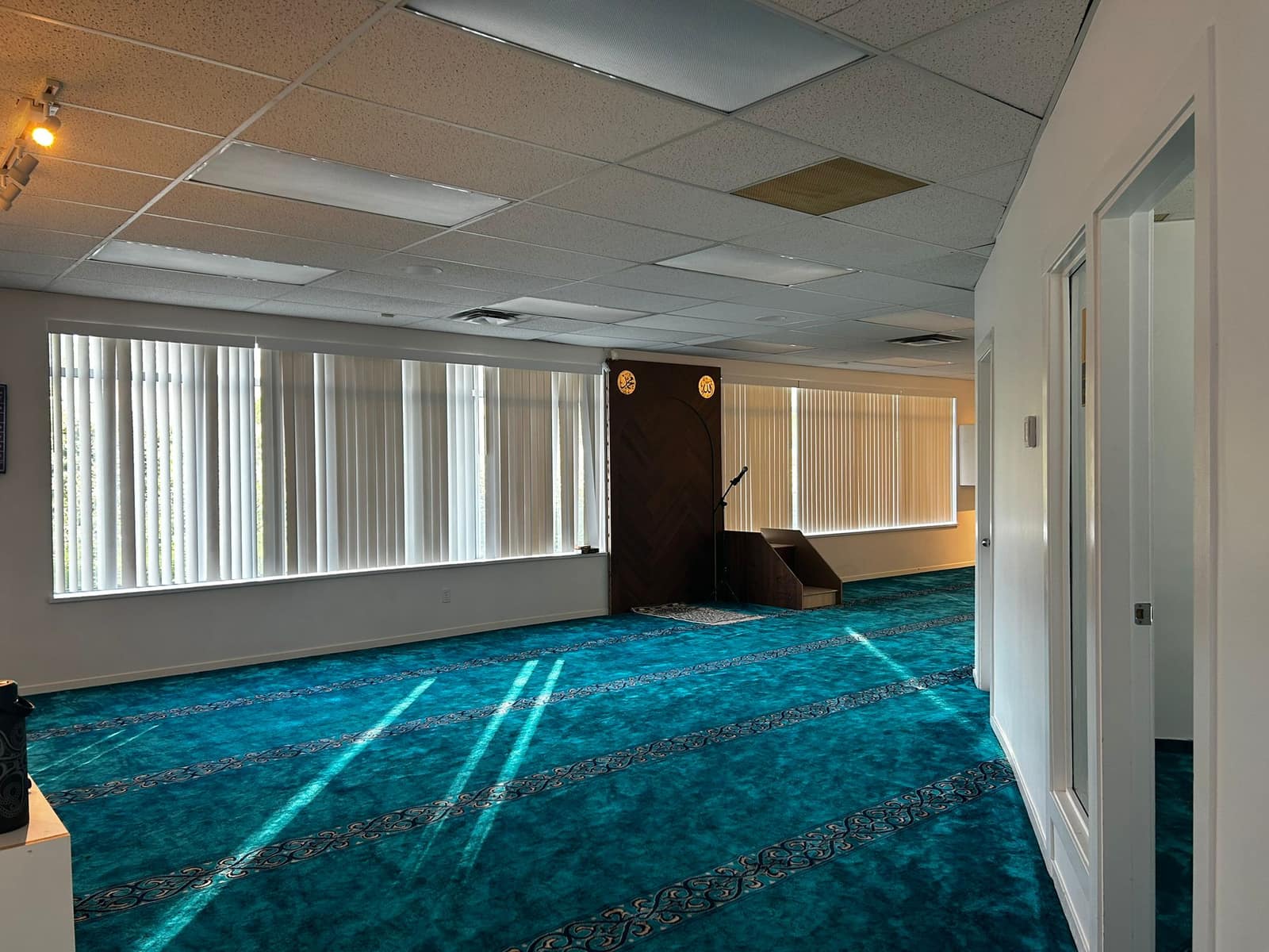 Wide view of the prayer hall and windows